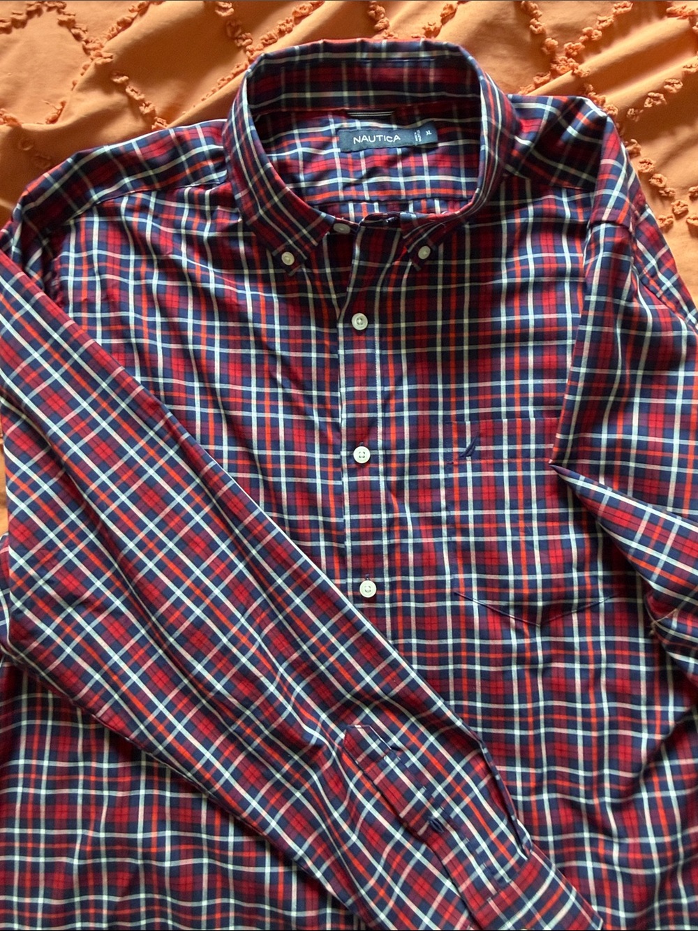 Nautica Red and Blue Plaid Button-Down Shirt